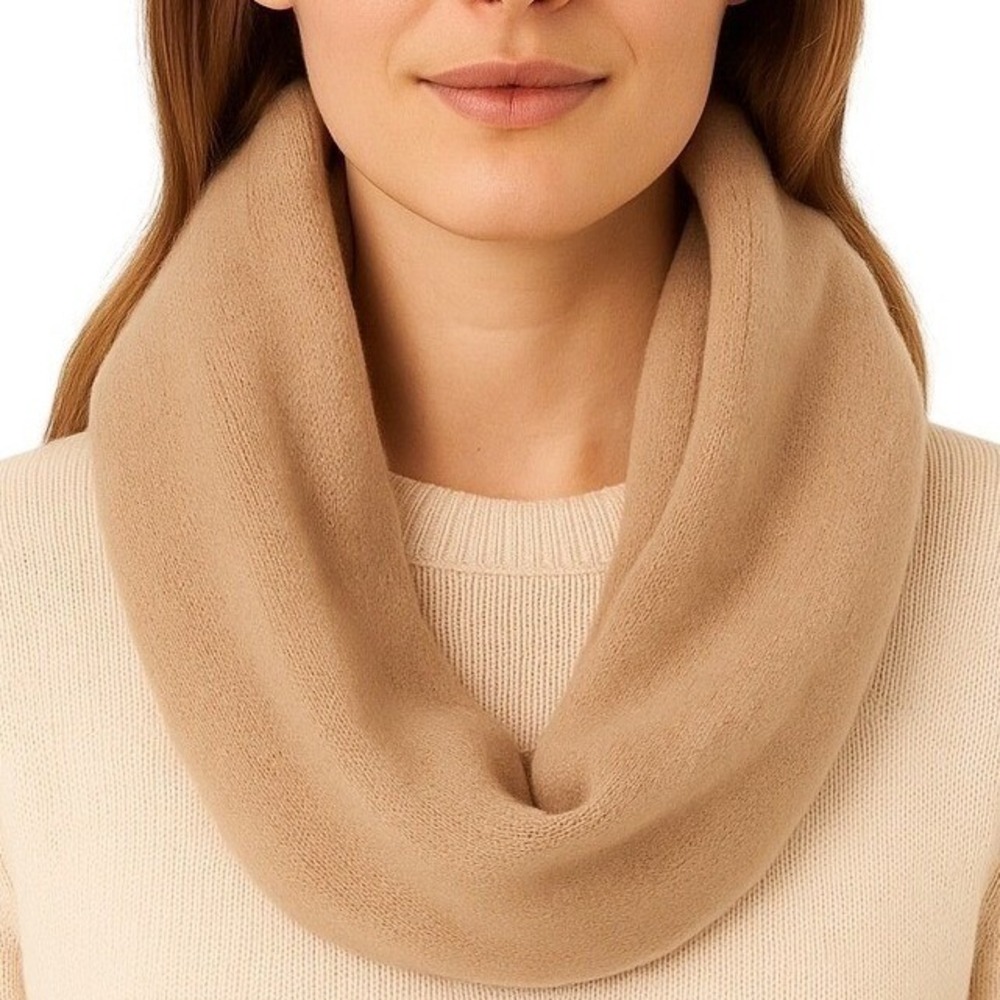 Beige Knit Infinity Scarf Neutral Oatmeal Tan Cream Loop Scarf Cozy Warm Soft‎